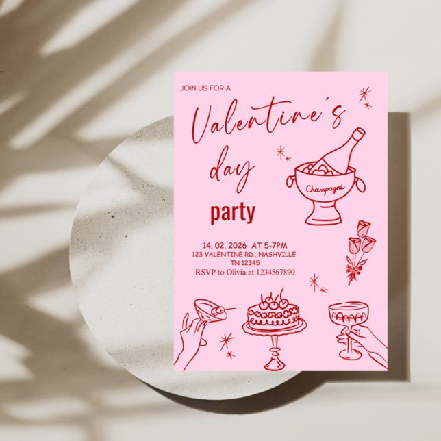 Elegant Line Art Valentine’s Day Party Invitation (Creator Uploaded)