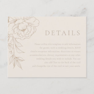 Elegant Line Art Vintage Floral Wedding Details Enclosure Card