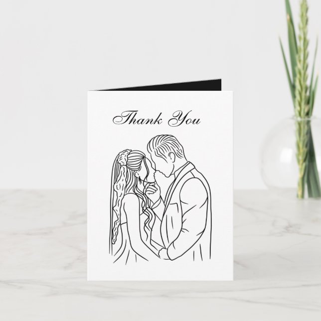 elegant line drawing Bride Groom  Thank You Card (Front)