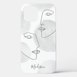 Elegant Line Drawing Faces Grey Case-Mate iPhone Case