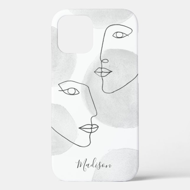 Elegant Line Drawing Faces Grey Case-Mate iPhone Case (Back)