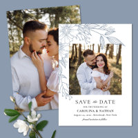 Elegant Line Drawn Floral Blue 2 Photo Wedding