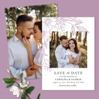 Elegant Line Drawn Floral Lavender 2 Photo Wedding