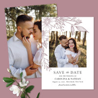 Elegant Line Drawn Floral Mauve 2 Photo Wedding