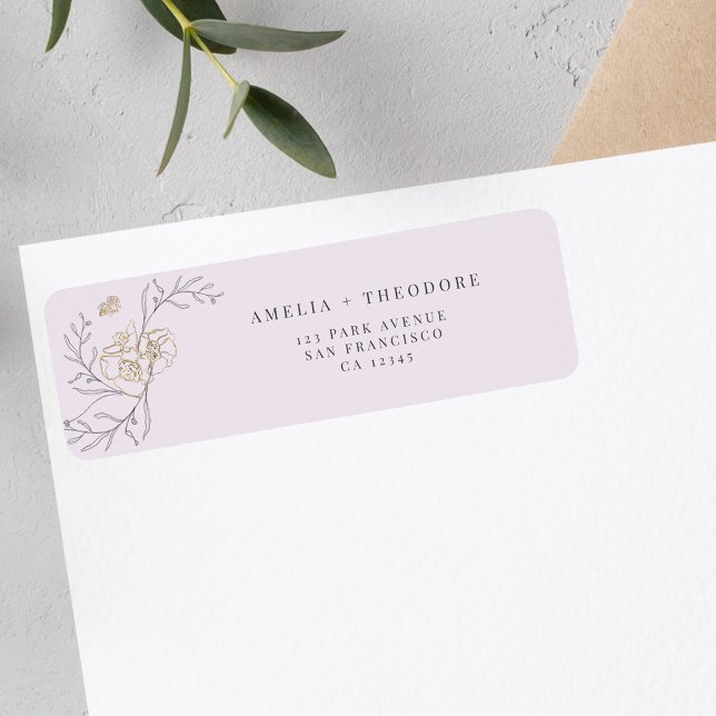 Elegant Line Floral Lilac Wedding Return Address (Creator Uploaded)