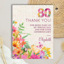 Elegant Linen 80th Birthday Thank You