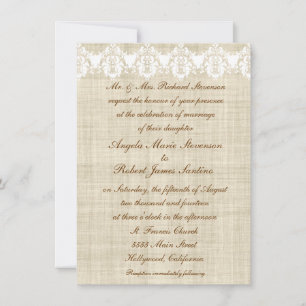 Elegant Linen And Lace Wedding Invitations