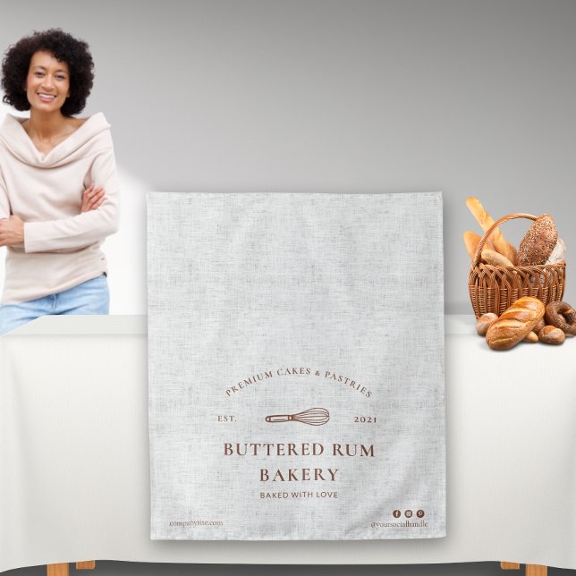 Elegant Linen Bakery Whisk Logo Event Table Runner Tapestry (Creator Uploaded)