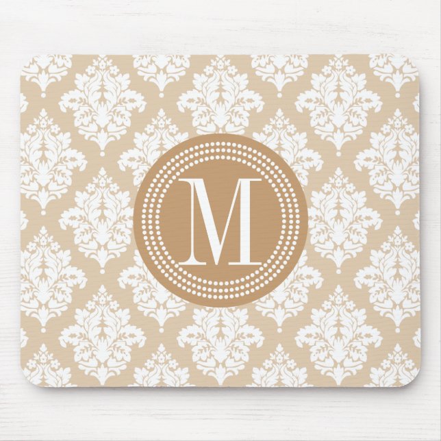 Elegant Linen Beige Damask Personalised Mouse Mat (Front)