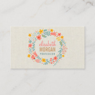 Elegant Linen Burlap with Floral Wreath Business Card
