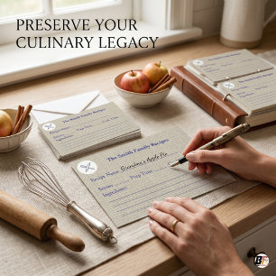 Elegant Linen Custom Family Heritage Recipe Thank You Card