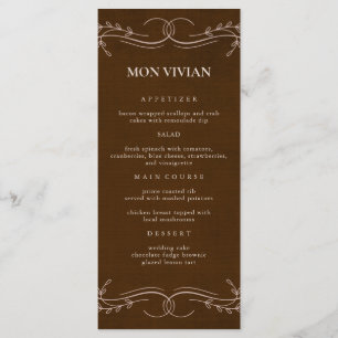 Elegant Linen Espresso Brown Guest Name Dinner Menu