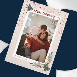 Elegant Linen Floral Merry Christmas Photo Holiday Card<br><div class="desc">For more advanced customisation of this design,  simply select the "Customise It" button above! Scroll down and click on this collection to find matching items.</div>