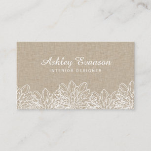 Elegant Linen Floral White Flowers Business Card
