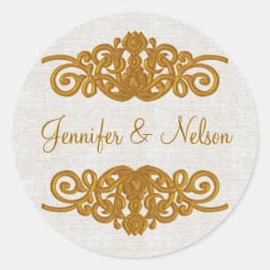 Elegant Linen & Gold Tone Wedding Envelope Seal