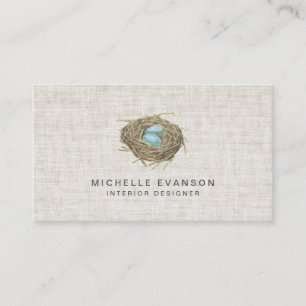 Elegant Linen Look Bird Nest Professional Business Card