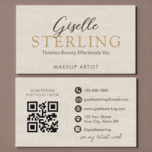 Elegant Linen Script Modern QR Code Business Card