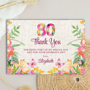 Elegant Linen Thanks 80th Birthday Thank You Card