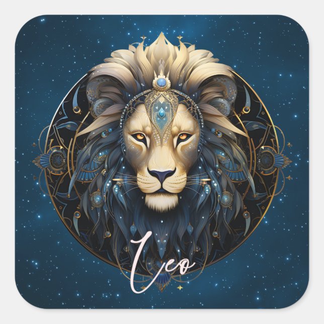 Elegant Lion Cosmic Zodiac Symbol Black Gold Leo Square Sticker (Front)