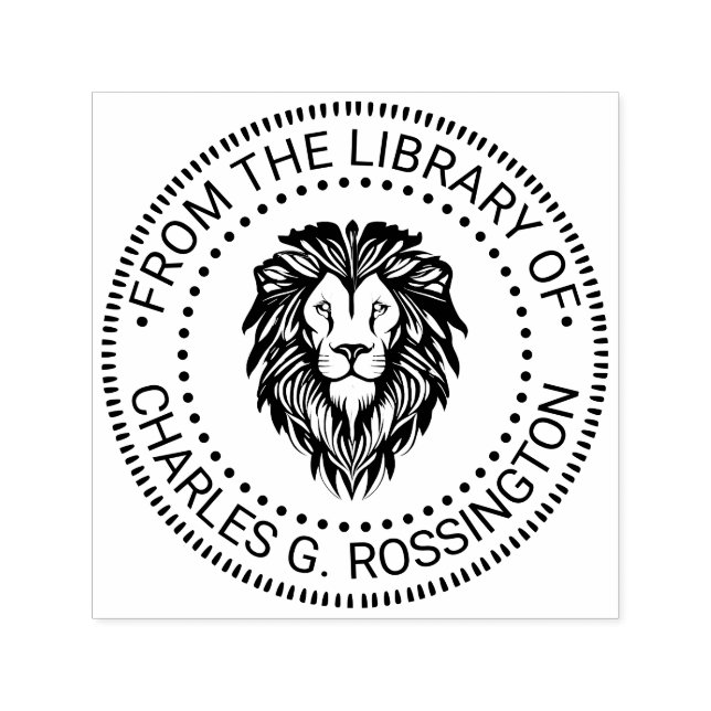 Elegant Lion Head #3 NT Round Library Book Name Self-inking Stamp (Design)
