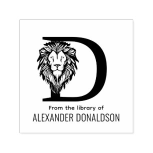 Elegant Lion Head #3 Over Single Initial Name Book Self-inking Stamp