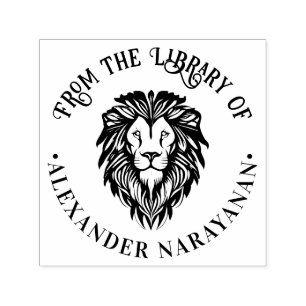 Elegant Lion Head #3 Round Library Book Name Self-inking Stamp
