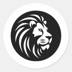 Elegant Lion Silhouette in BW Classic Round Sticker