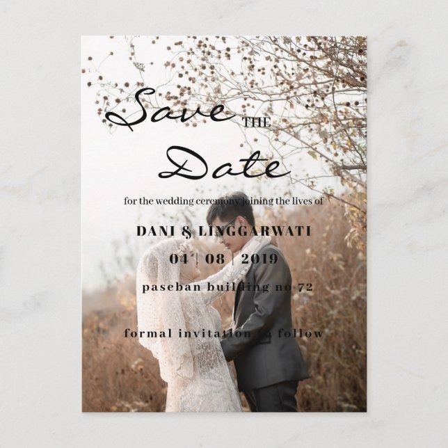 Elegant liorah Wedding Save The Date Photo Po Postcard (Front)