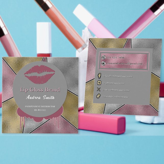 Elegant Lip Gloss Beauty Cosmetic Brand Custom  Square Business Card (Creator Uploaded)