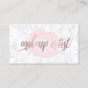 Elegant lips white marble rose gold makeup artist business card