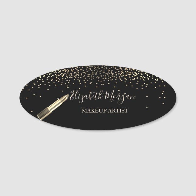 Elegant Lipstick,Confetti , Black, Makeup artist Name Tag (Front)