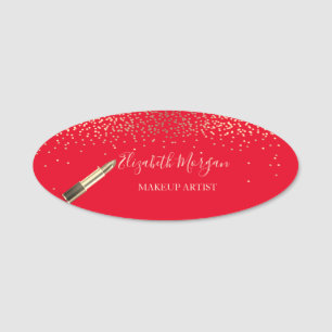 Elegant Lipstick,Confetti ,Makeup artist,Red Name Tag