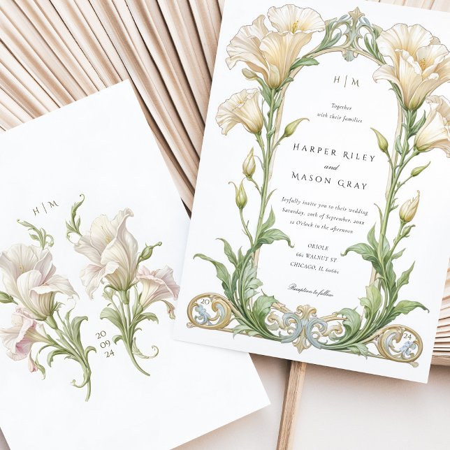 Elegant Lisianthus Art Nouveau Wedding Invitation (Creator Uploaded)