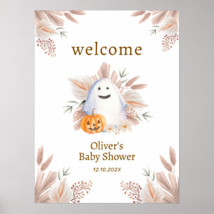 Elegant Little Boo Boho Ghost Baby Shower Welcome Poster