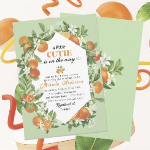 Elegant Little Cutie Citrus Orange Watercolor  Bab Invitation