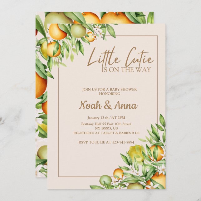  elegant little cutie is on the way baby shower  invitation (Front/Back)
