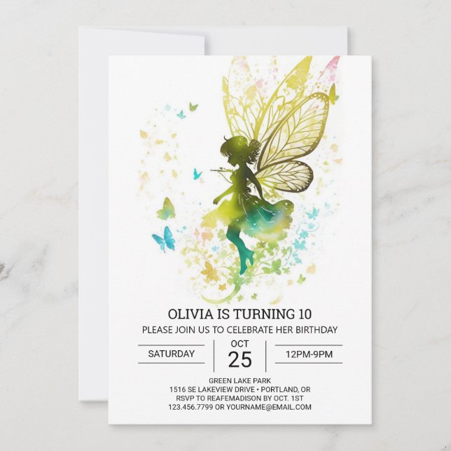 Elegant Little Fairy Birthday Invitation (Front)