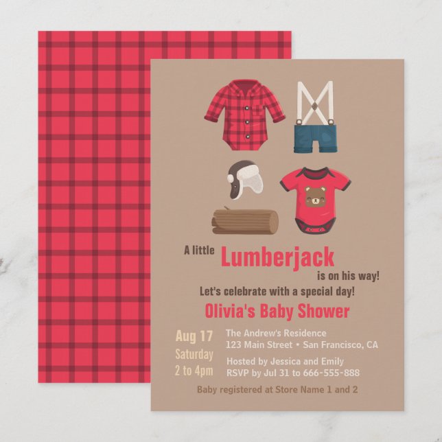 Elegant Little Lumberjack Baby Shower Invitations (Front/Back)