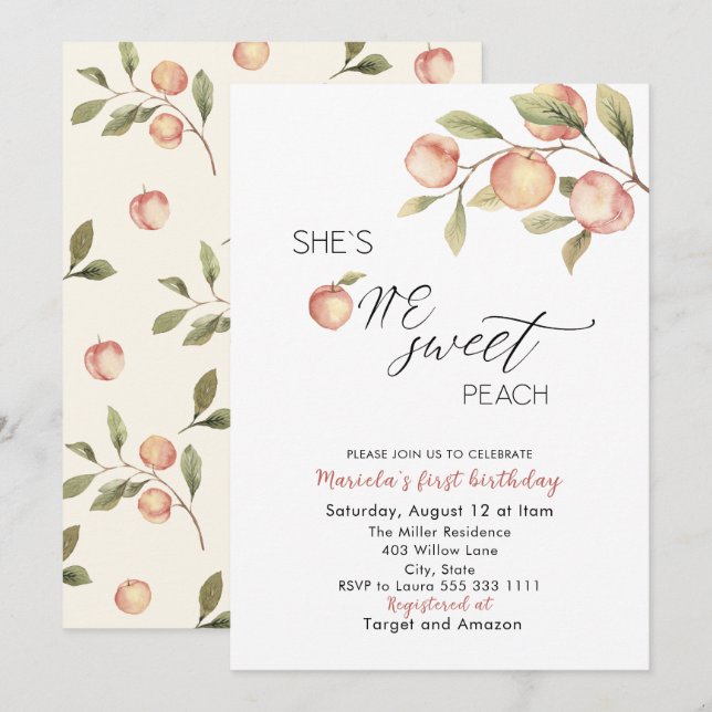 Elegant Little Peach Watercolor  Baby Shower Invitation (Front/Back)