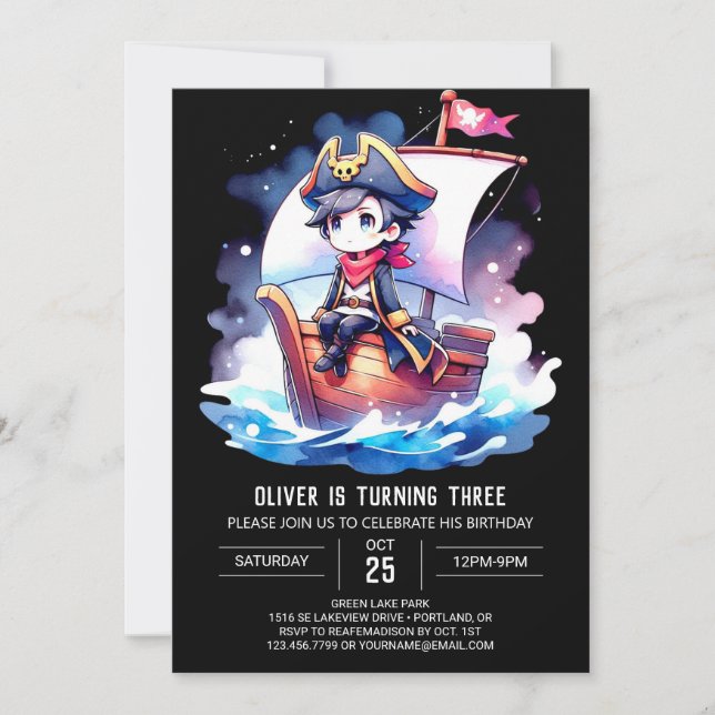 Elegant Little Pirate Birthday Invitation (Front)