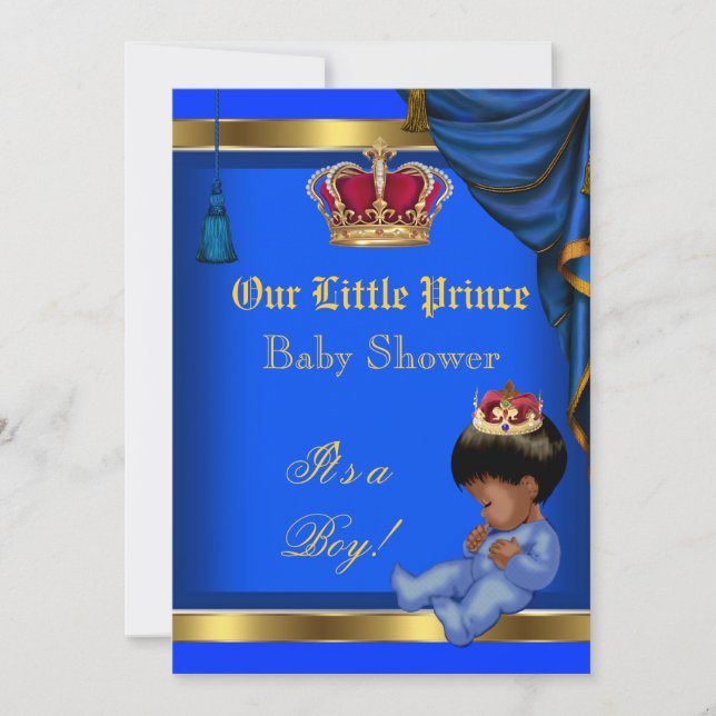 Elegant Little Prince Baby Shower Boy Blue 2 Invitation (Front)