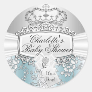 Elegant Little Prince Blue Baby Shower Sticker