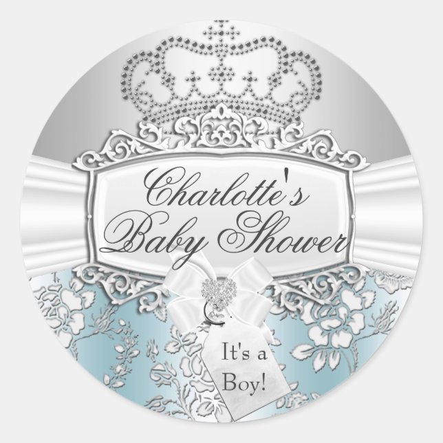 Elegant Little Prince Blue Baby Shower Sticker (Front)
