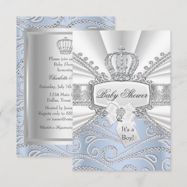 Elegant Little Prince Diamond Baby Shower Invite (Front/Back)