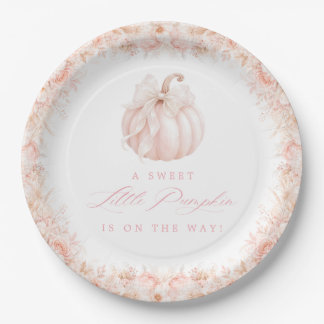 Elegant Little Pumpkin Bow Baby Shower Paper Plate