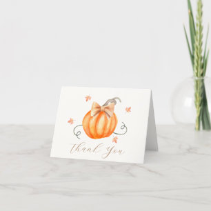 Elegant Little Pumpkin Bow Fall Baby Shower  Thank You Card