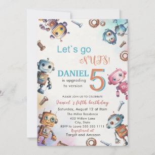 Elegant Little Robot Watercolor  Baby Birthday Par Invitation