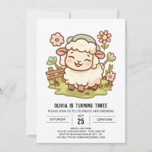 Elegant Little Sheep Digital Birthday Invitation