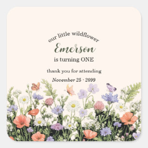 Elegant Little Wildflower 1st Birthday Party Square Sticker