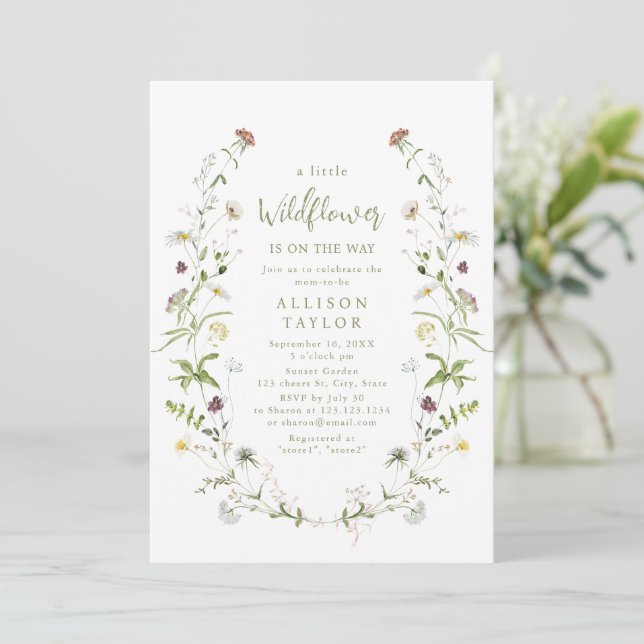 Elegant Little Wildflower Rustic Boho Baby Shower Invitation (Standing Front)